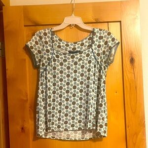 Boden Teal, Brown, and White Polka Dot Top